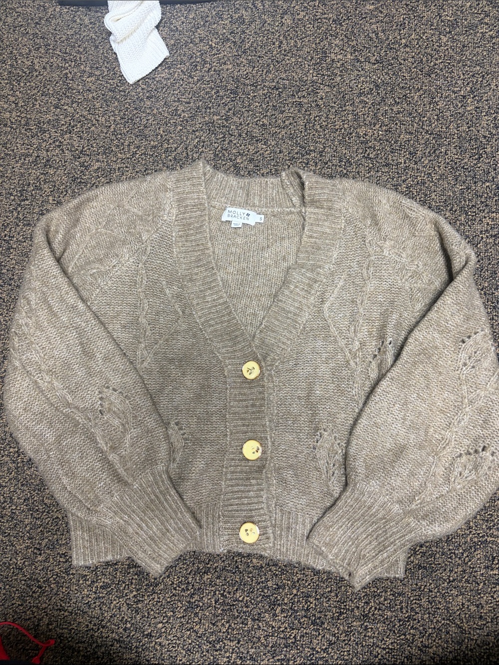 Molly Bracken Beige Cable Knit Button Front Cardigan